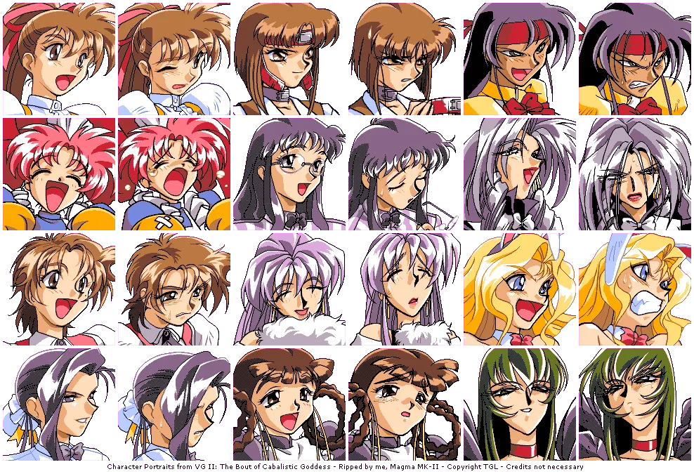Character Portraits from VG II: The Bout of Cabalistic Goddess